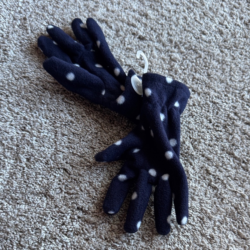 Old Navy Navy Blue Fleece Gloves with White Dots